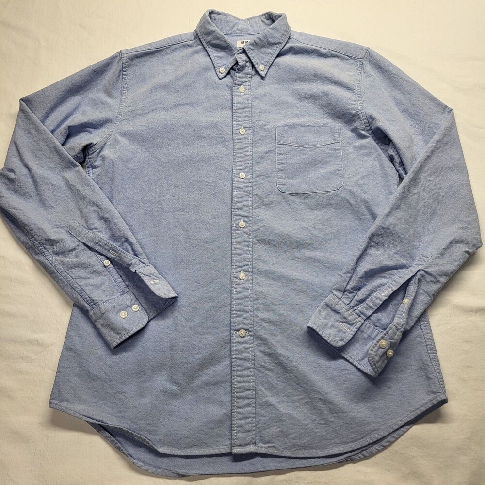 UNIQLO Button Down Shirt Mens MED Blue Slim Fit Oxford 100% Cotton Casual